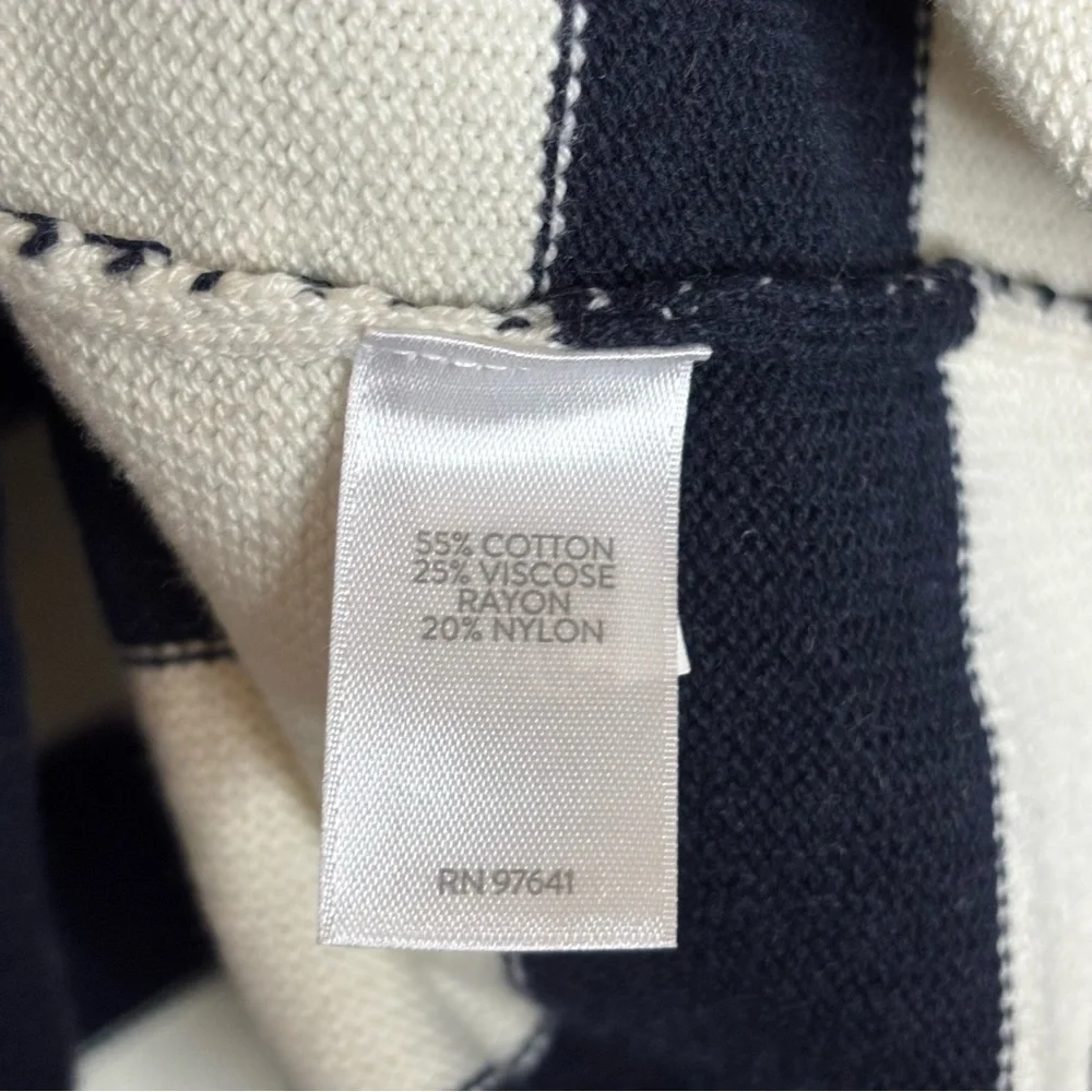 J Jill XL Knit Crew Neck Sweater White Navy Blue Stripe
